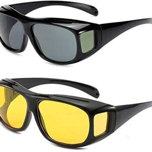 Afflatus® HD Vision Day and Night Unisex Goggles Anti-Glare Polarized Sunglasses Men/Women Driving Glasses UV Protection All Bikes&Car-Pack of 2 Goggles (Yellow/Black)