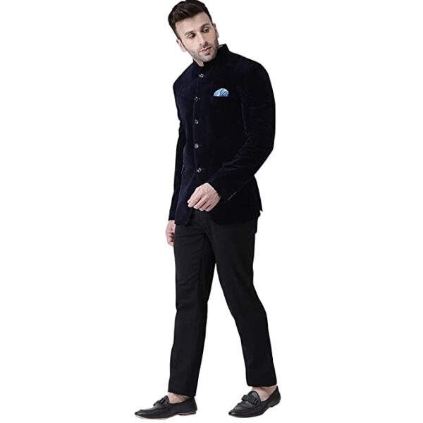 hangup Mens Blazer Size 44 (Blue5Button_Velvet_Blazer_44) Navy - Image 2