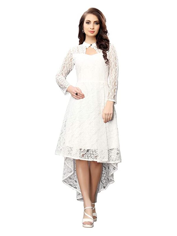 SIRIL Women's Dyed Fit & Flare Knee Length Russell Net Dress